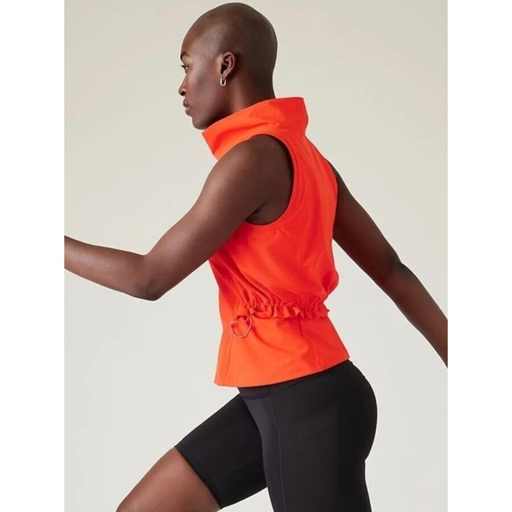 Athleta Venture Out Tank‎ Top Womens XS Orange Funnel Neck Sleeveless Cinch Side